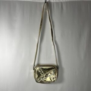 Vintage Chateau Bag Gold Studded X Design Crossbody Purse Gold Metallic Logo